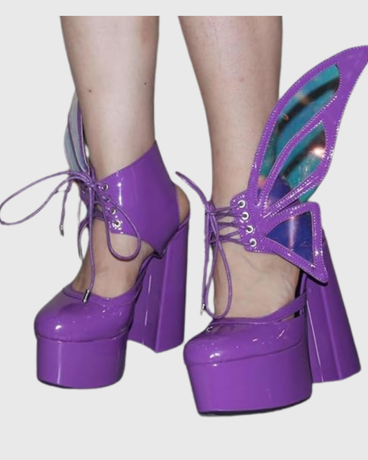 Olivia Butterfly Lace Up Platform Pumps In Purple