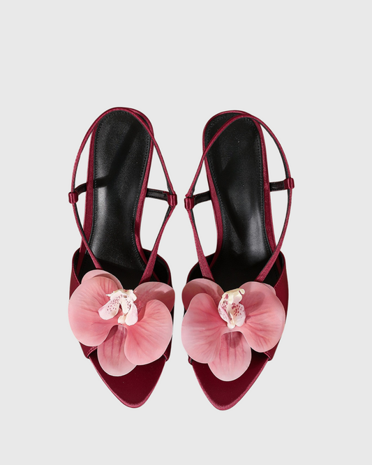Oria Flower Slingback Sandals In Wine