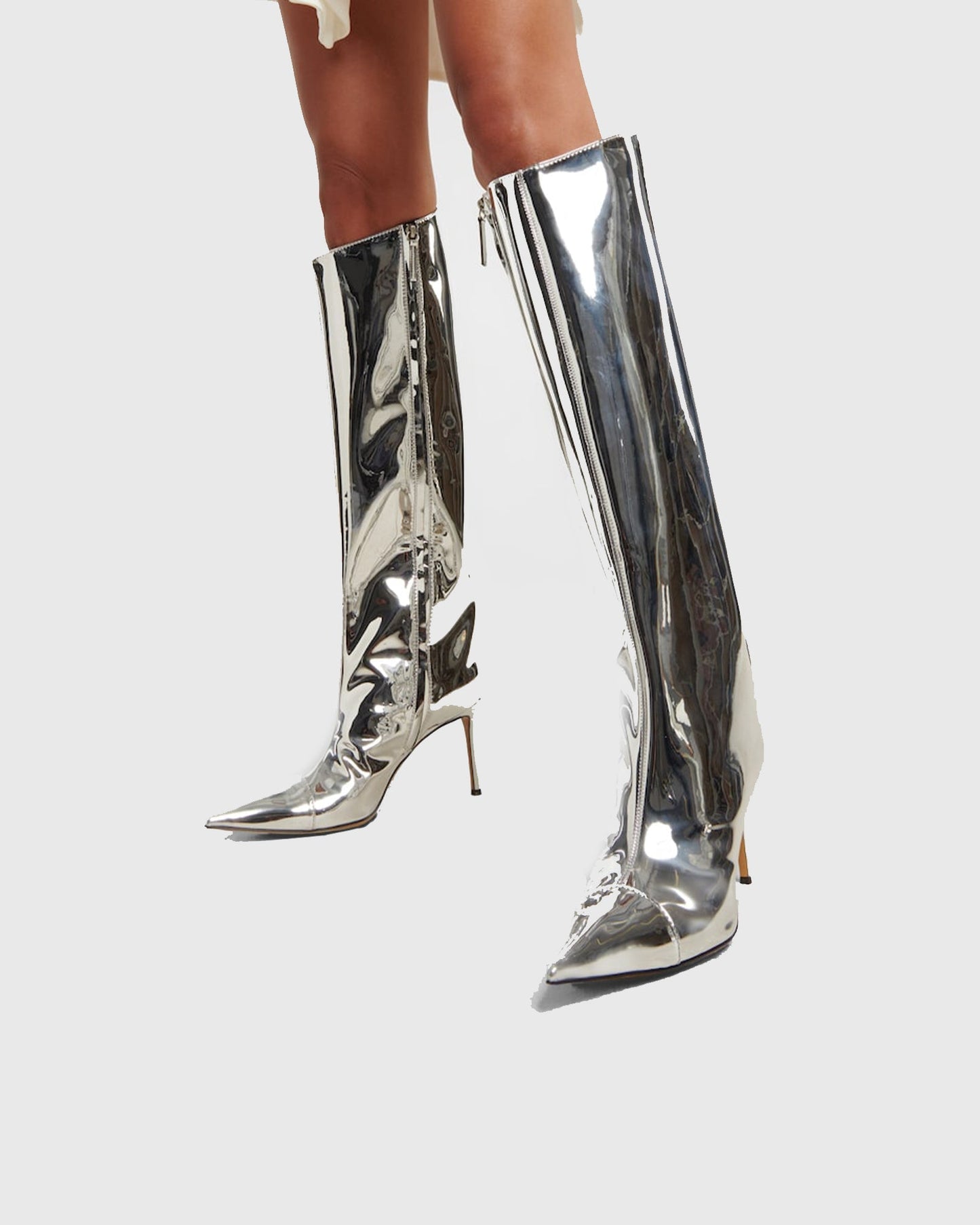 Orsola Metallic Knee High Boots In Silver