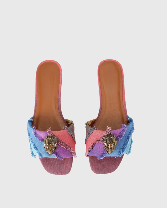 Owl Embellished Denim Slippers In Multicolor