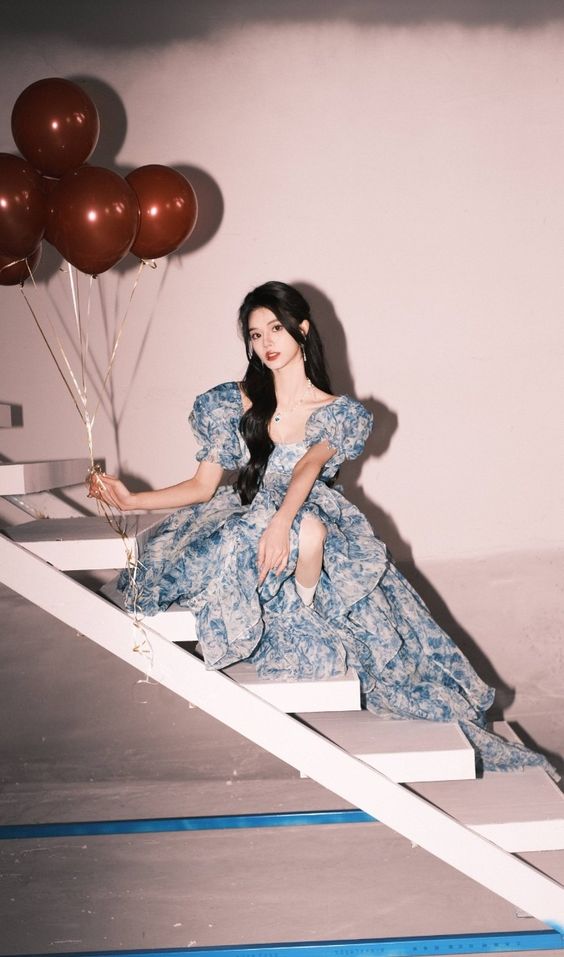 Elegant High Low Blue Floral Prom Dresses Long Formal Dress P1114