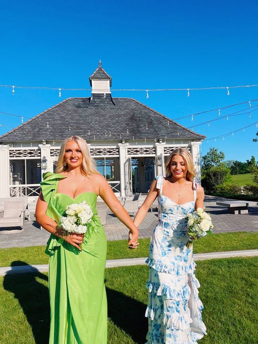 Beautiful Blue Floral Shoulder Strap Sheath Tiered Party Dress Bridesmaid Dress TP4294