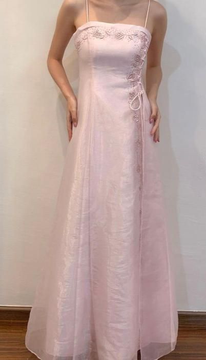 Pretty A Line Spaghetti Straps Pink Evening Dress Long Prom Dresses P2335