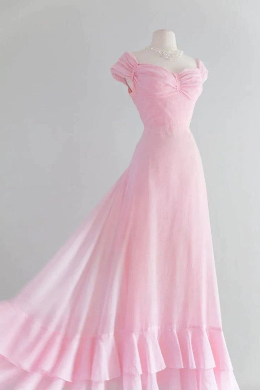 Chic A Line Sweetheart Pink Satin Long Evening Dress Prom Dresses P2389