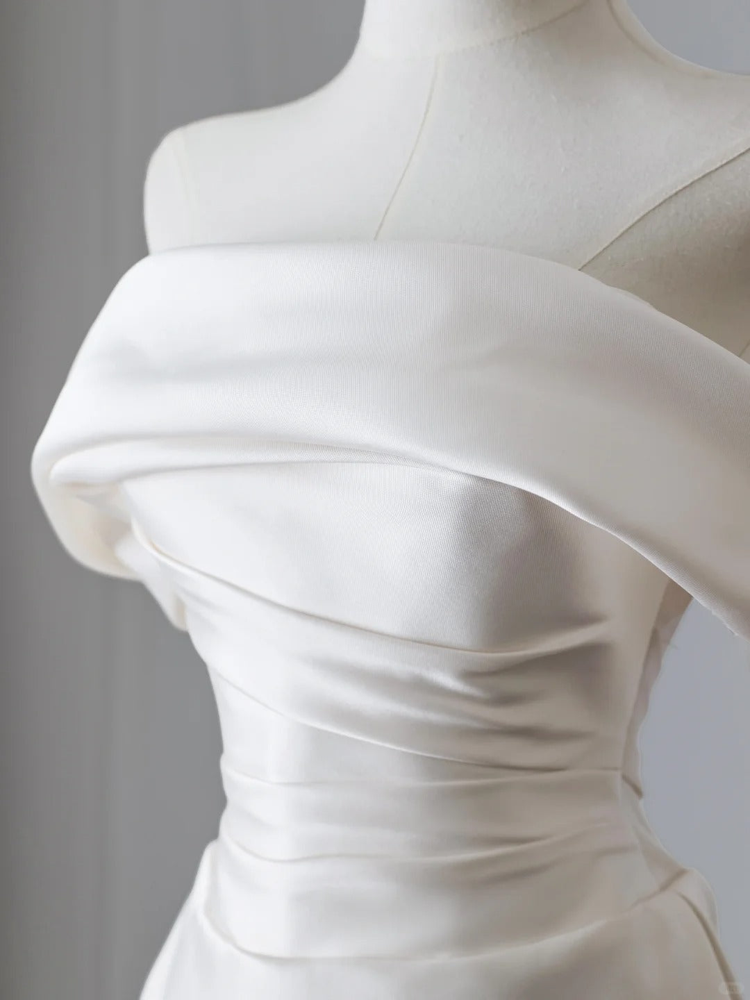 Simple White Mermaid Pleated One Shoulder Wedding Dress with Train P2508