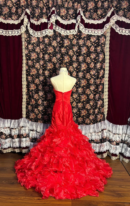 Beautiful red tube top beaded butterfly skirt mermaid wedding dress P3022