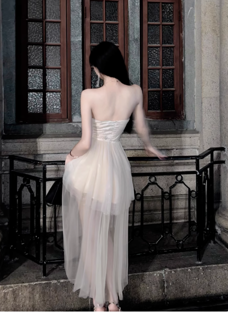 Princess Tube Top One Shoulder Tulle Train 17th Birthday Homecoming Dress P3719