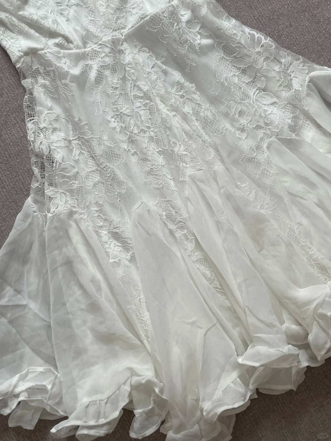 Elegant Tube Top White Lace Splicing Mesh A-line 17th Birthday Homecoming Dress P3725