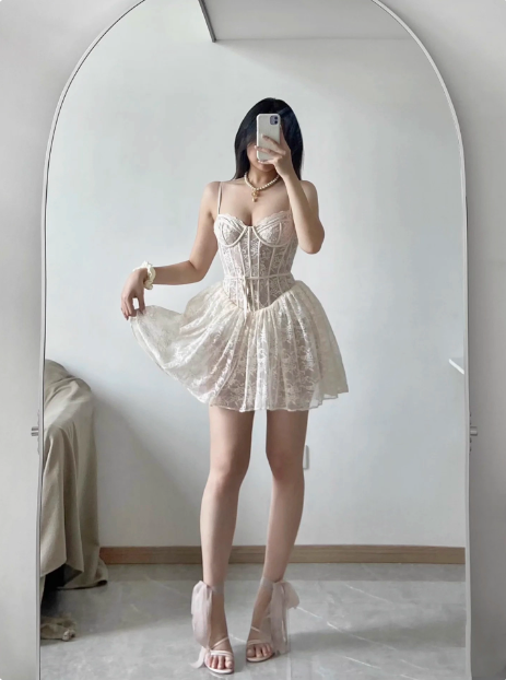 Sexy Lace Suspender Princess Dress Fishbone A-line Birthday Dress Homecoming Dress P3731