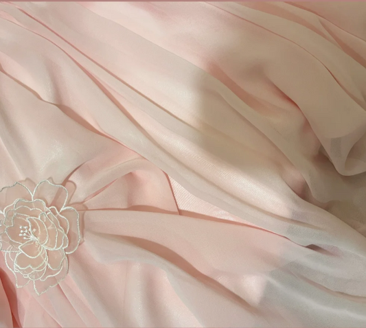 Elegant Pink Off-shoulder 3D Flower Pleated Chiffon Long Prom Dress P3756