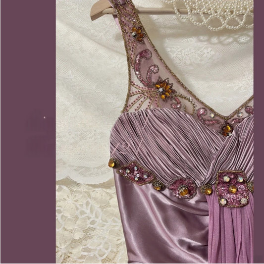 Vintage Satin Hand-Pleated Heavy Art Prom Dress P3764