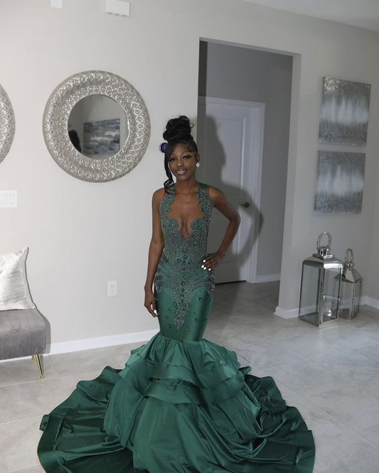 Stunning Mermaid Party Wear Gown Green Prom Dresses
