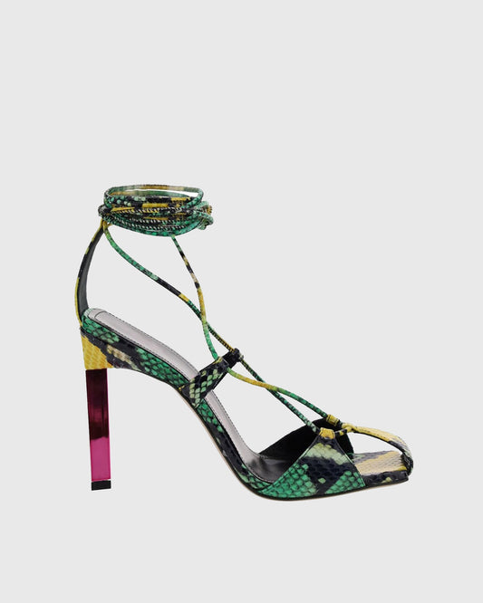 Patrizia Snake Print Lace Up Sandals In Green