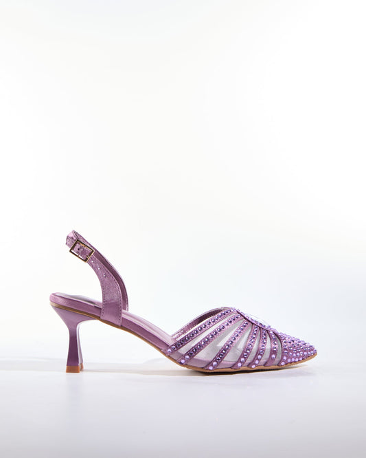 Piera Mesh Rhinestone Slingback Pumps In Viole
