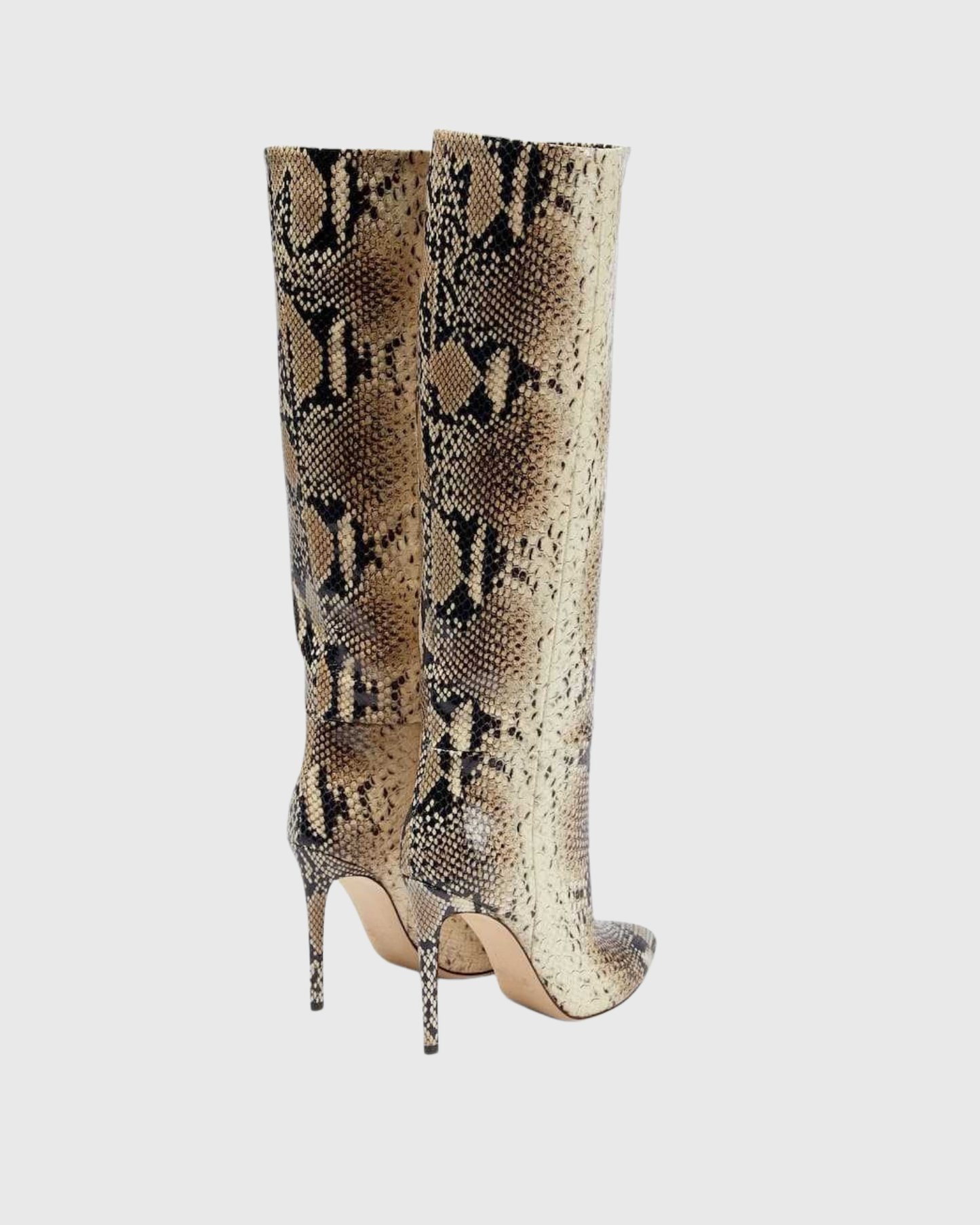 Pietra Snake Print Leather Knee High Boots In Beige