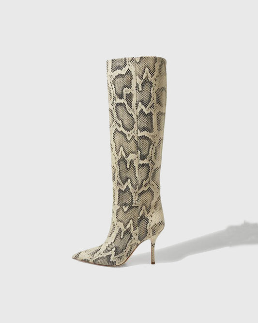 Pietra Snake Print Leather Knee High Boots