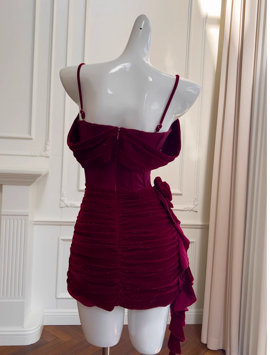 Vintage Burgundy Spaghetti Strap Sheath Party Dresses Homecoming Dresses, TP3793