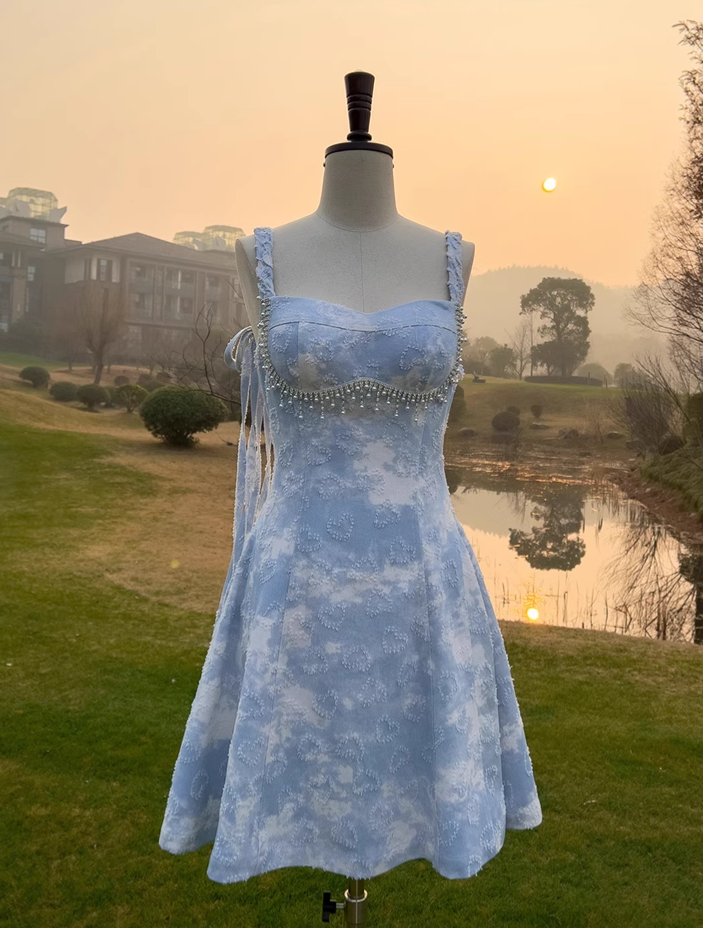 New Simple Blue Applique Spaghetti Strap A-line Short Homecoming Dresses TP3919