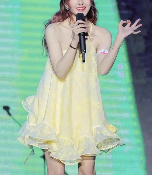 New Fashion Light Yellow Single Shoulder Strap Ruffled Hem Design Summer Party Dress Homecoming Dress TP3947