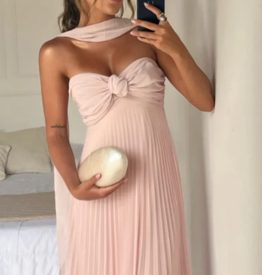 Elegant Pink Sweetheart Prom Dress A-Line Evening Gown Chiffon Pleated Party Dress Long Formal Dress TP4735