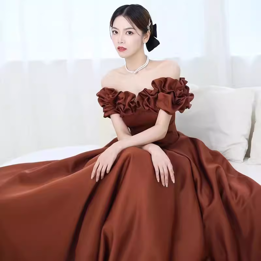 A line Off The Shoulder Satin Party Dress Long Prom Dress P871