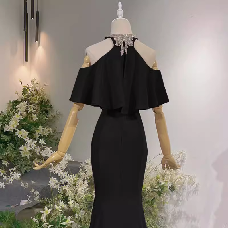 Elegant Mermaid Black Long Prom Dresses Formal Evening Dress P1133