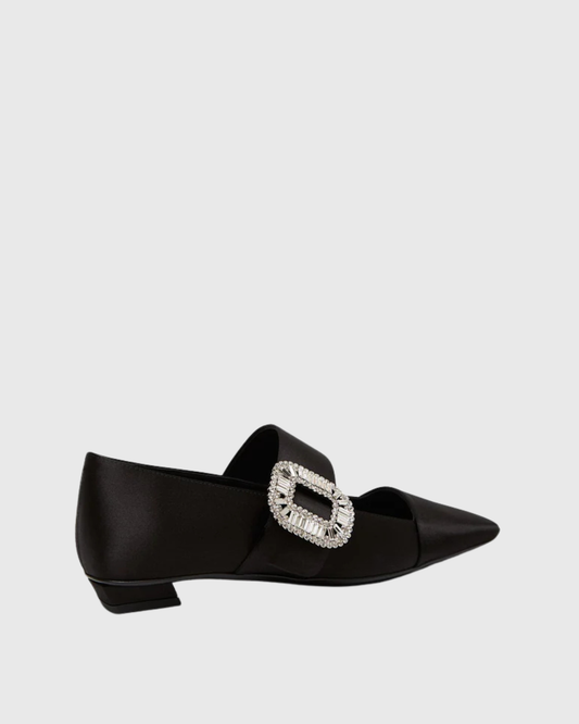 Reese Rhinestone Buckle Flats In Black