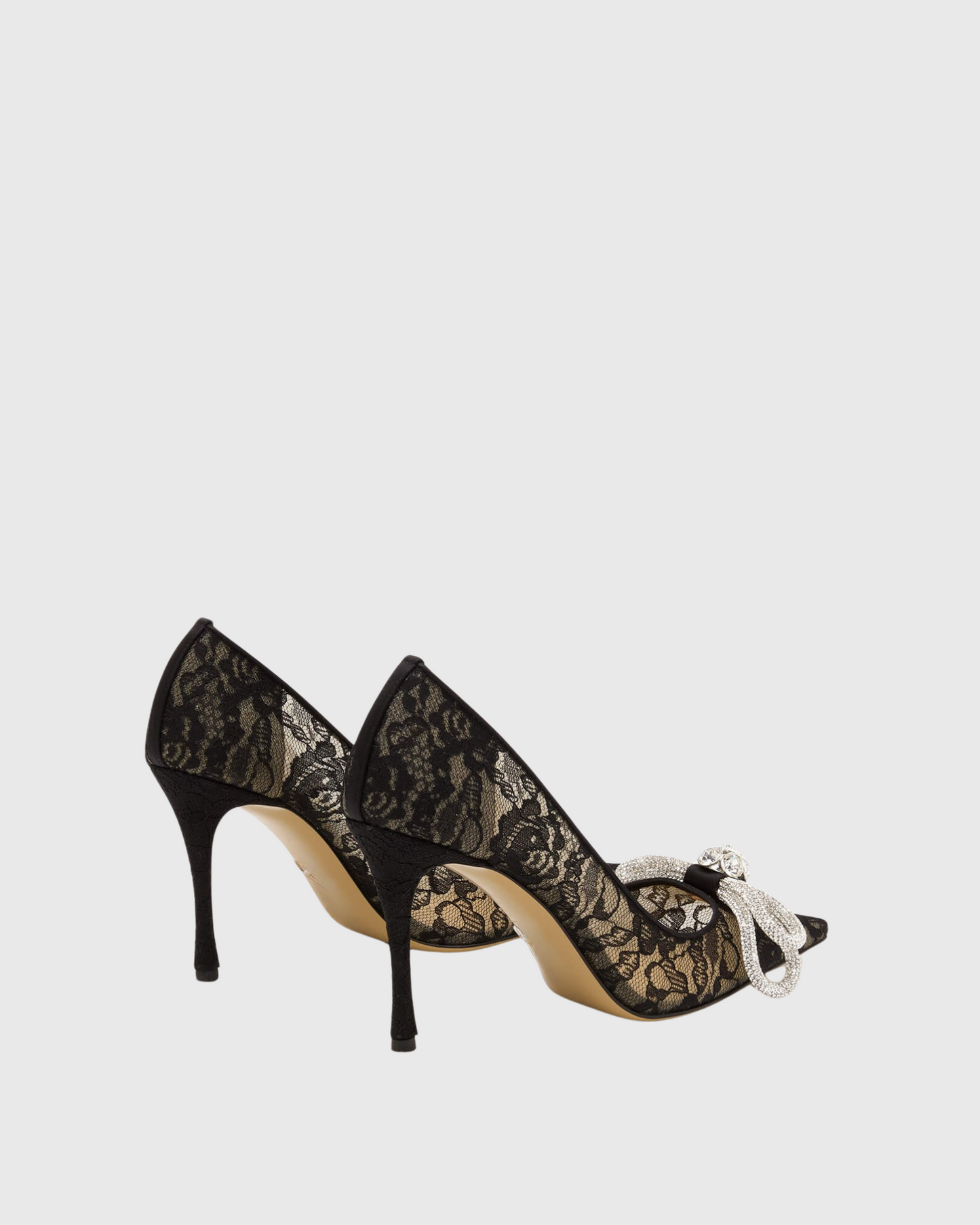 Rina Crystal Bow Lace Pumps In Black