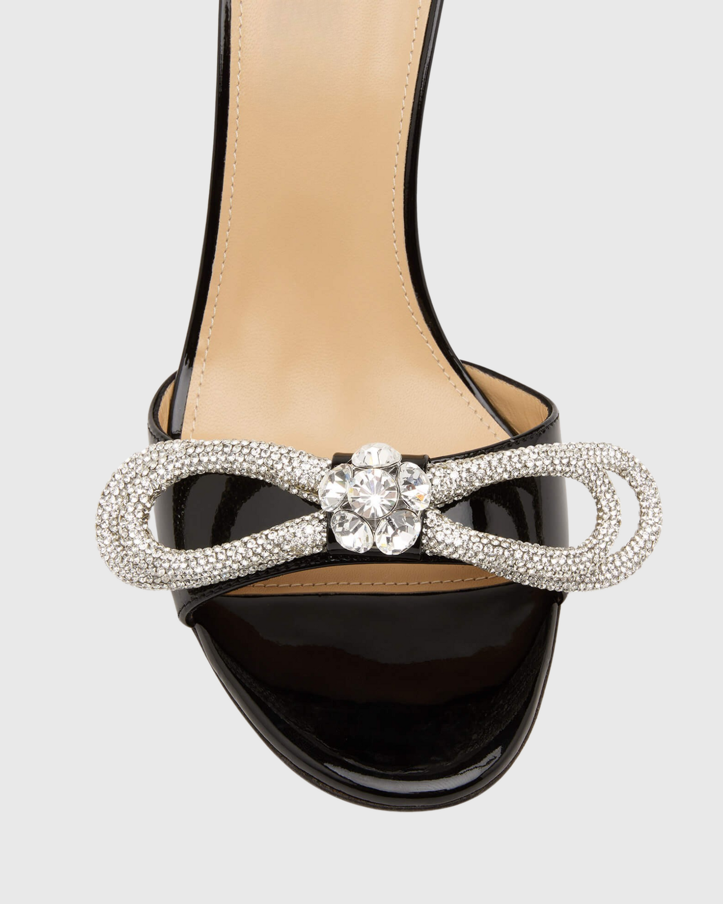 Rina Crystal Bow Patent Leather Mules In Black