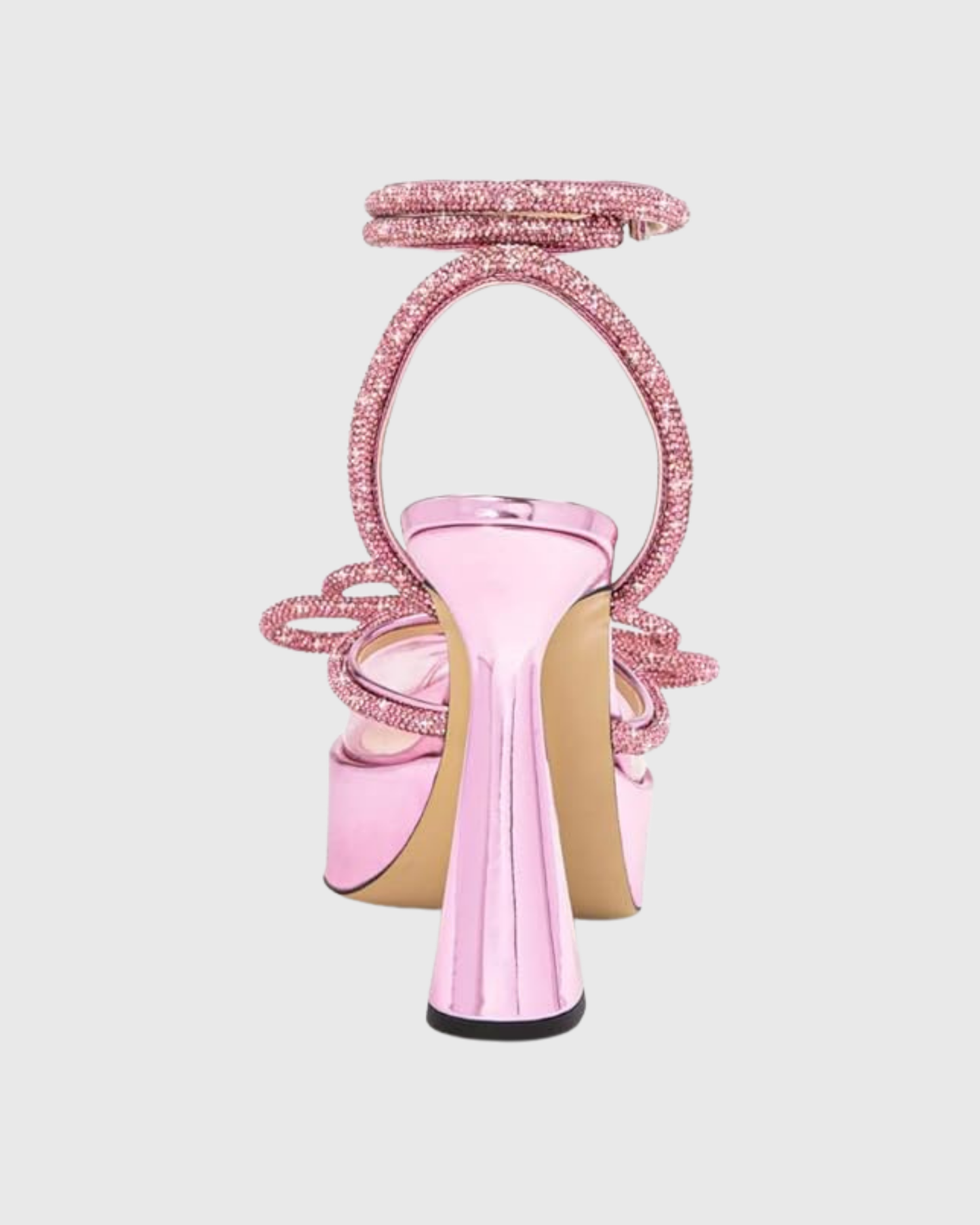 Rina Crystal Bow Platform Flared Heels In Pink