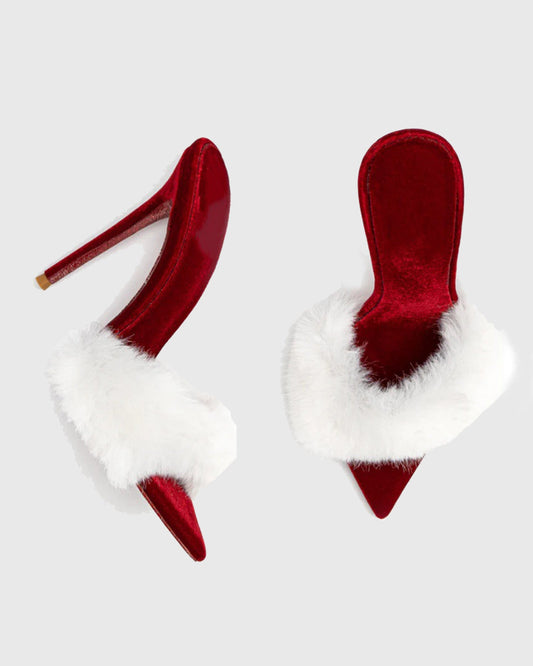Vallea Faux Fur Velvet Slippers In Red