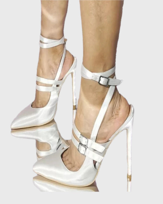Rory Buckle Strap Satin Pumps