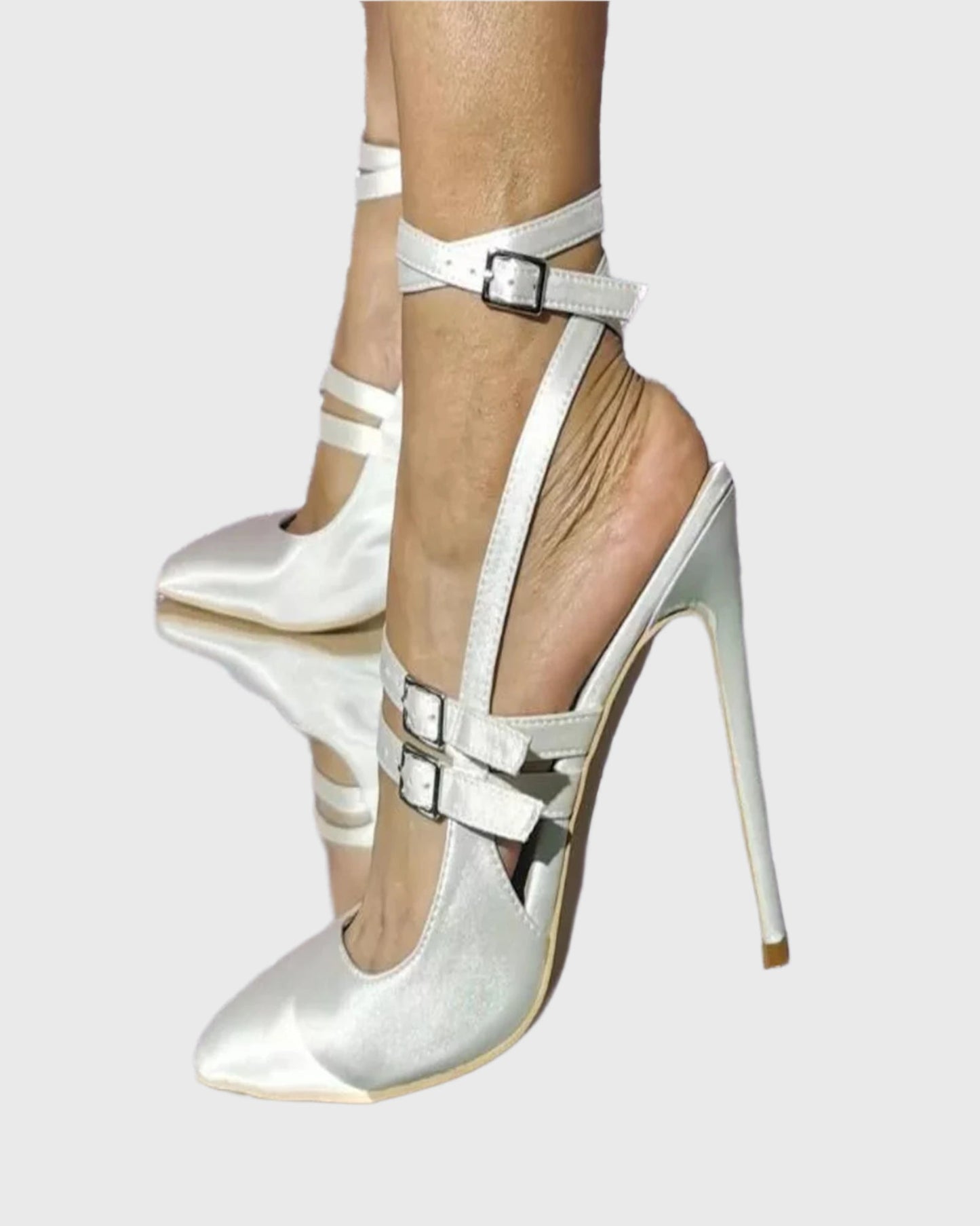 Rory Buckle Strap Satin Pumps