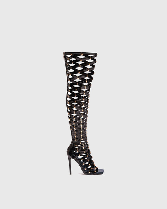 Rossella Cutout Caged Knee High Boots