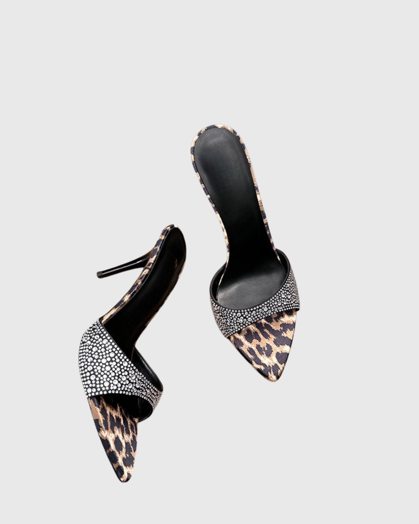 Rylee Rhinestone Leopard Print Slippers In Black