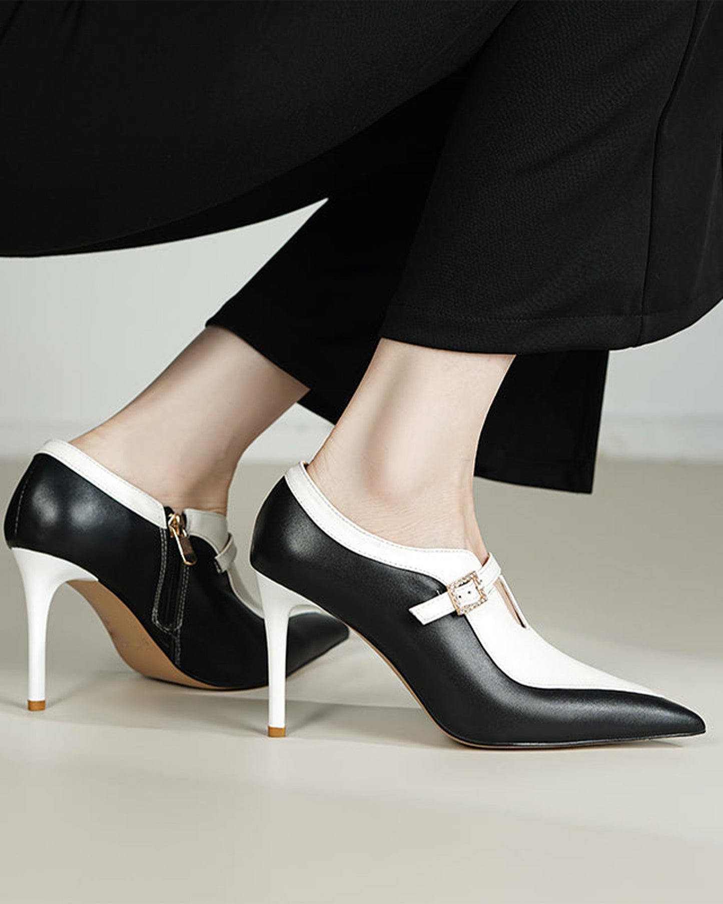 Sabah Two Tone Strap Pumps In Monochrome