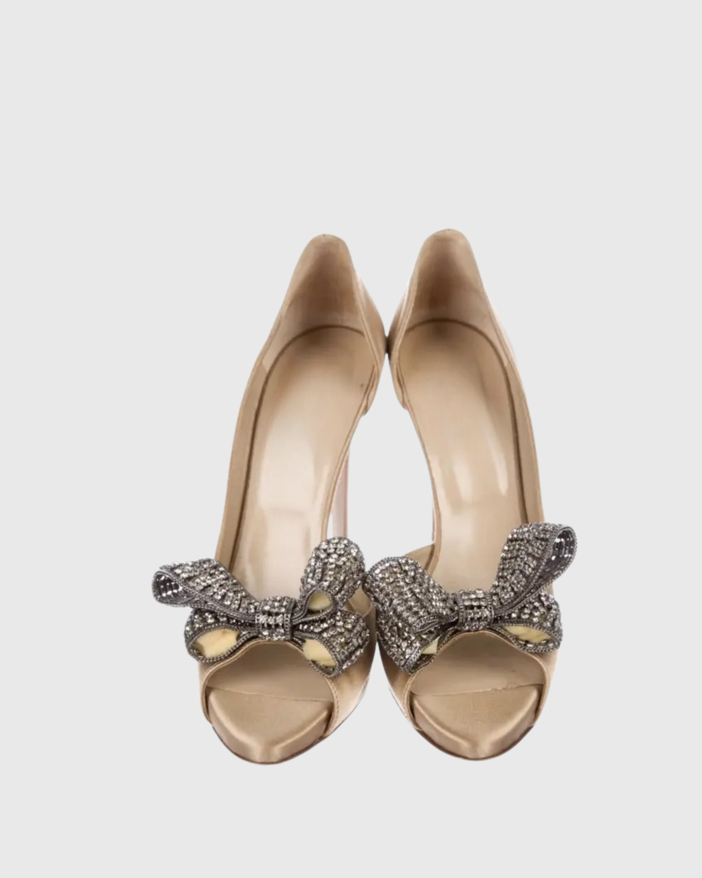 Sabri Rhinestone Bow Peep Toe Pumps In Champagne