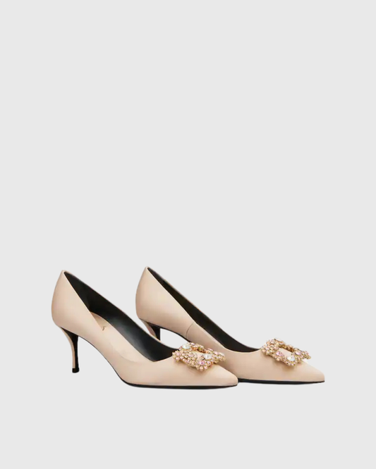 Sadah Rhinestone Buckle Pumps In Champagne