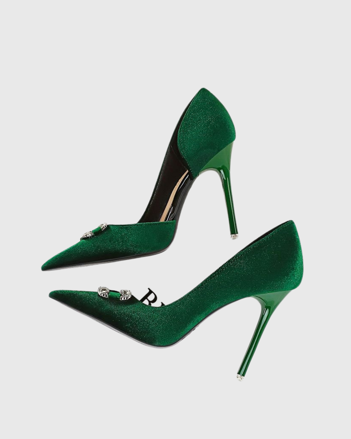 Saige Buckle Irregular Velvet Pumps In Green