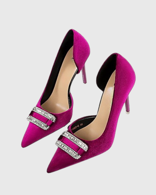 Saige Rhinestone Side Cut Pumps In Fuscia