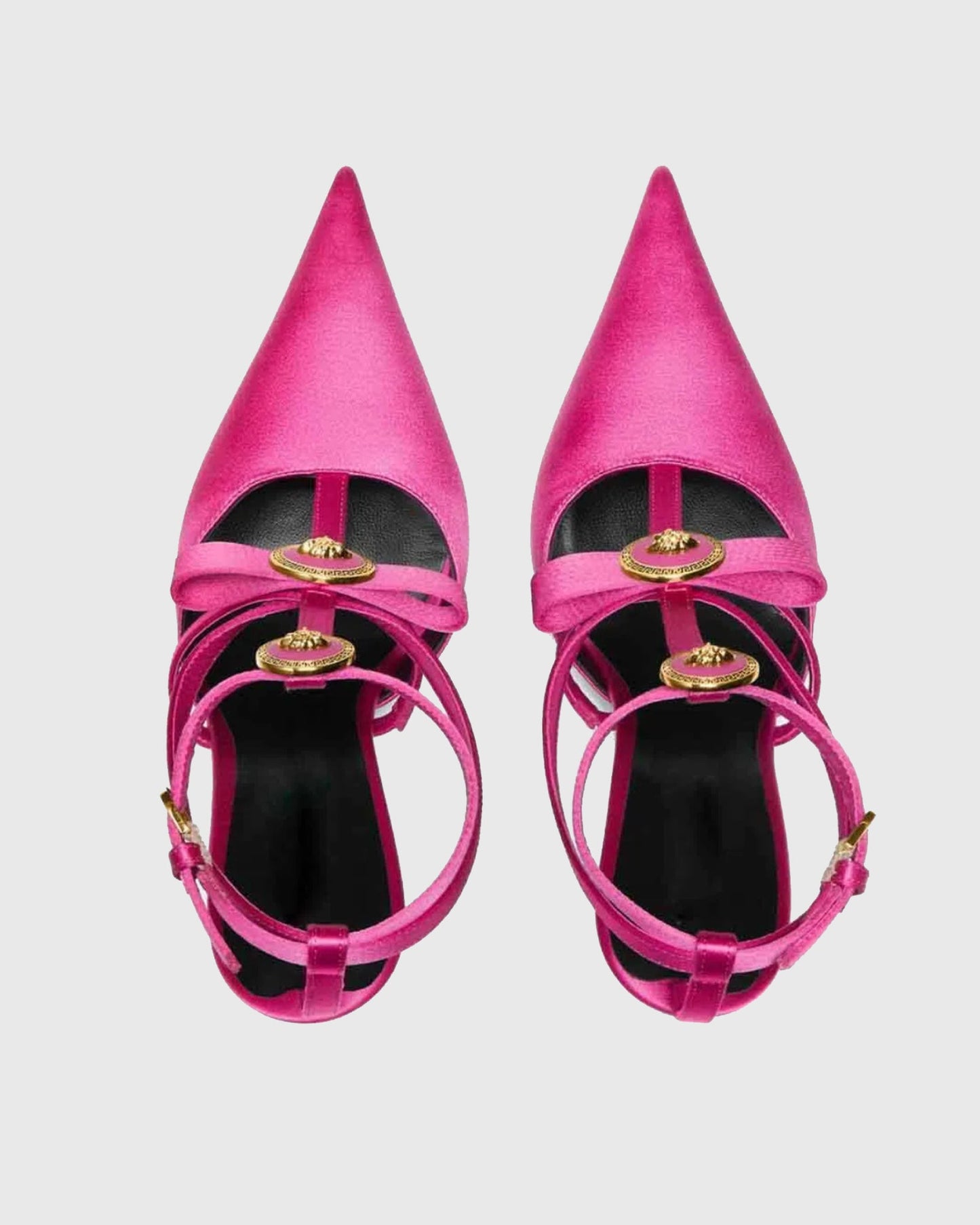 Sailor Buckle Gladiator Satin Pumps In Hot Pink