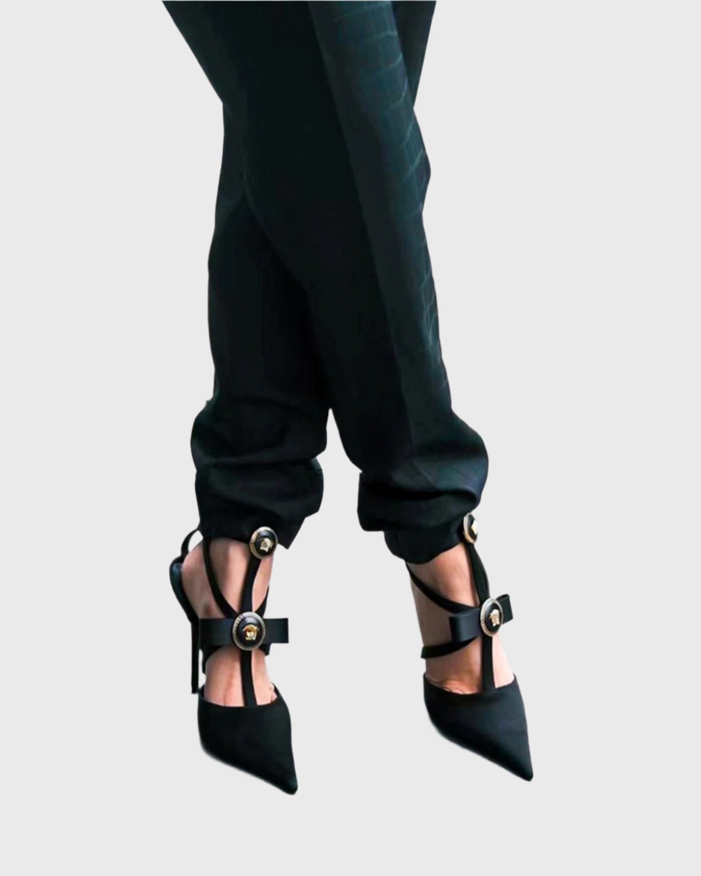 Sailor Buckle Gladiator Satin Pumps In Black