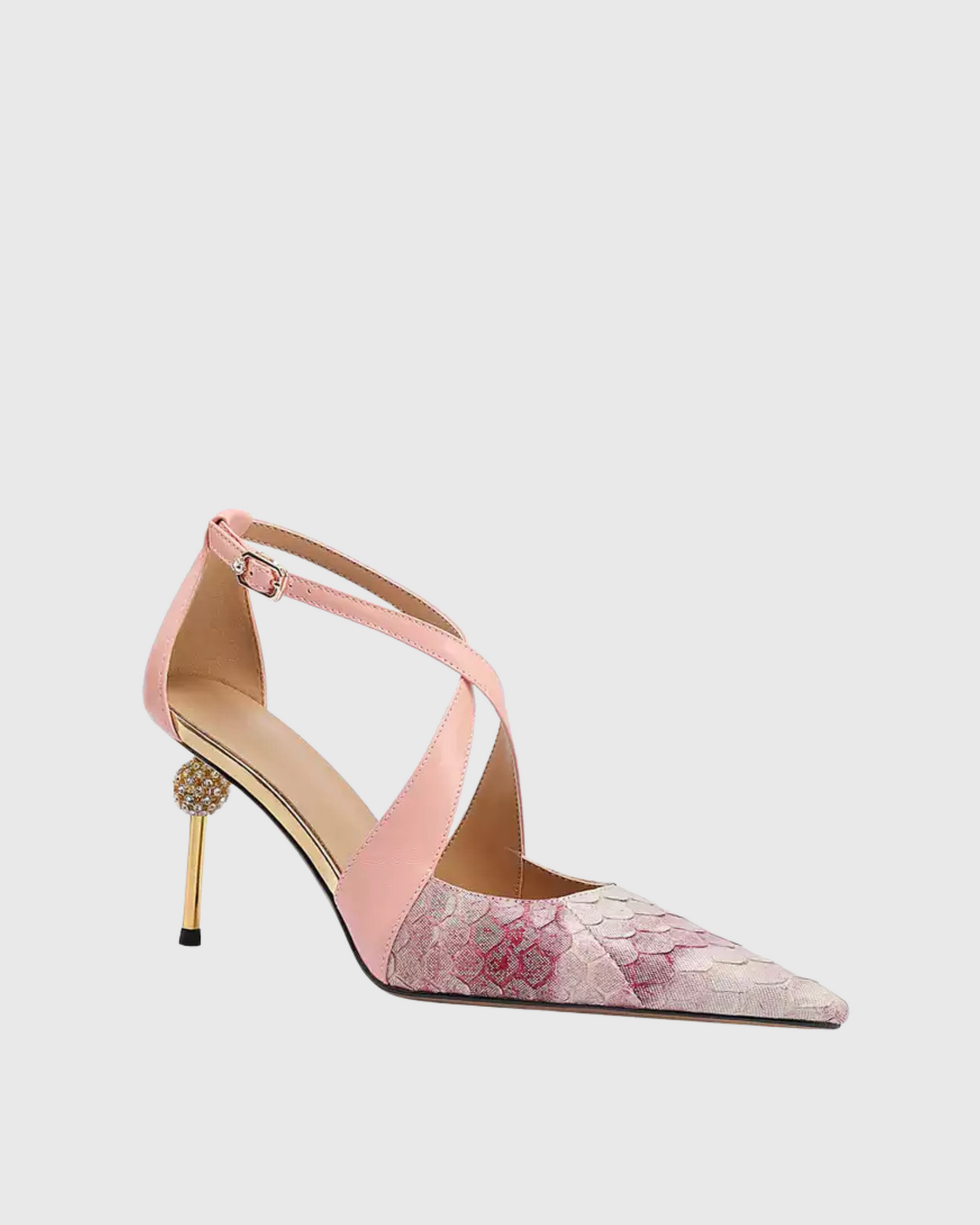 Saima Snake Print Cross Strap Pumps In Pink