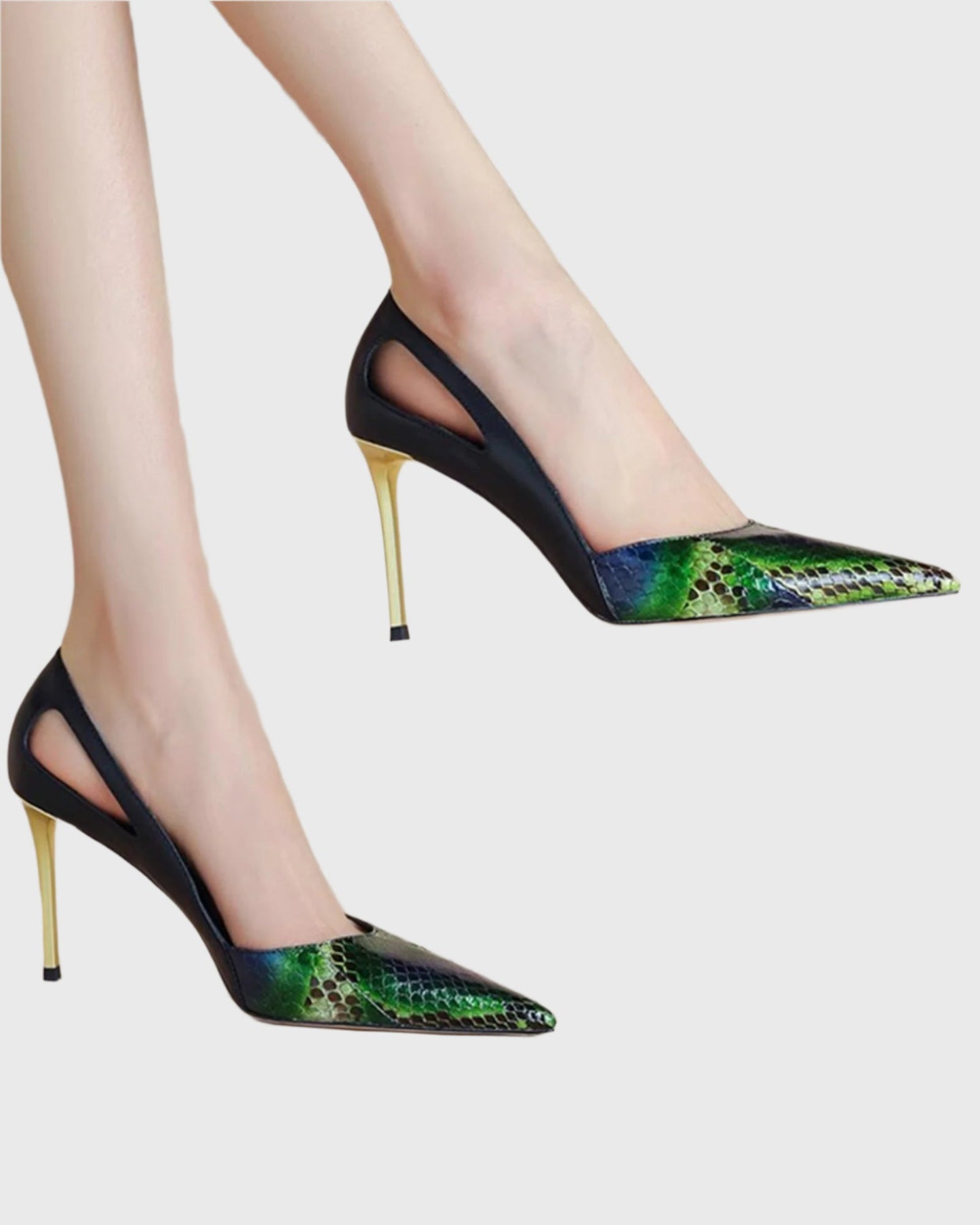 Saima Snake Print Cutout Pumps In Green