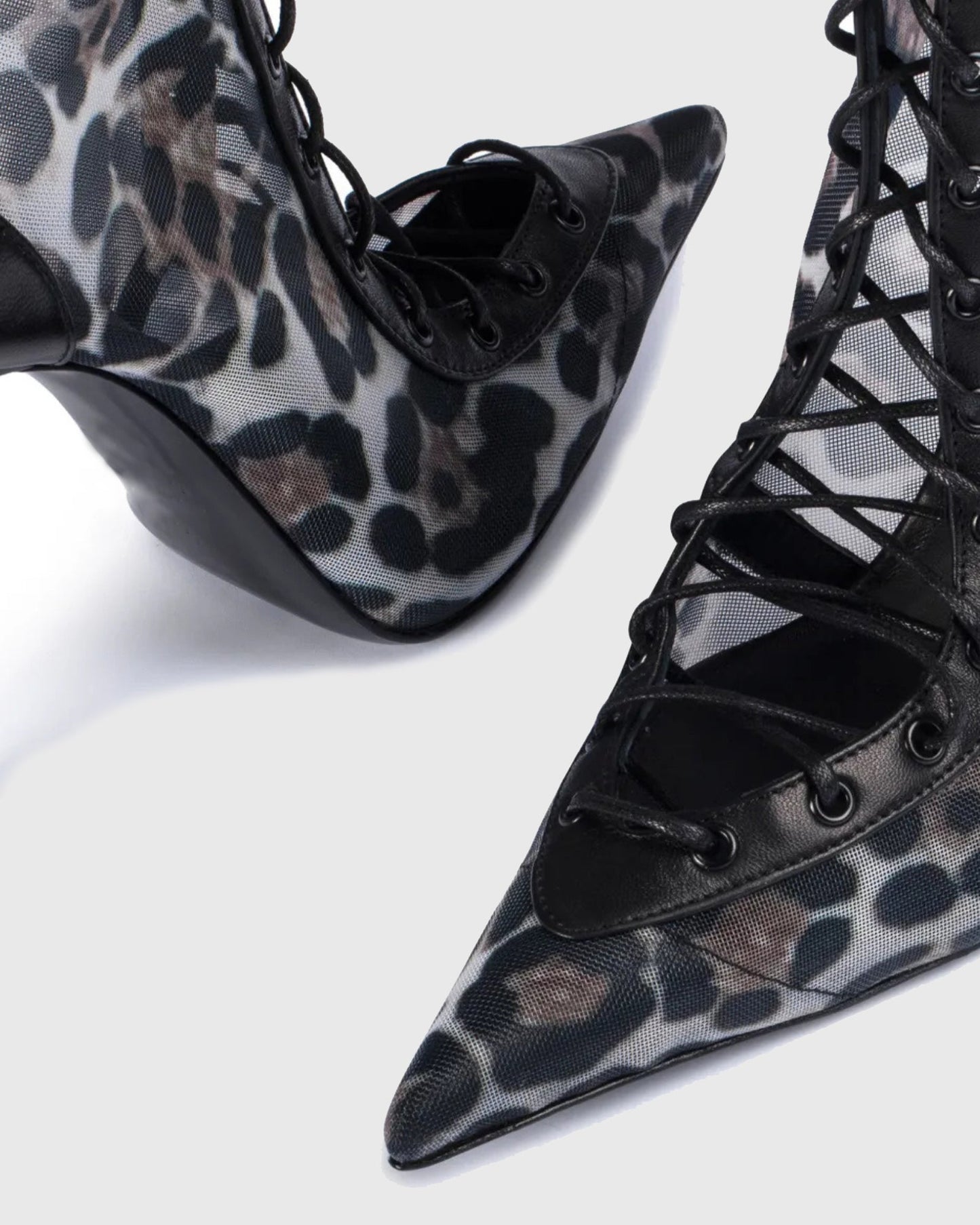 Agnola Leopard Print Mesh Lace Up Knee High Boots