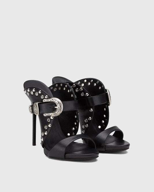 Selma Rivet Buckle Sandals in Black