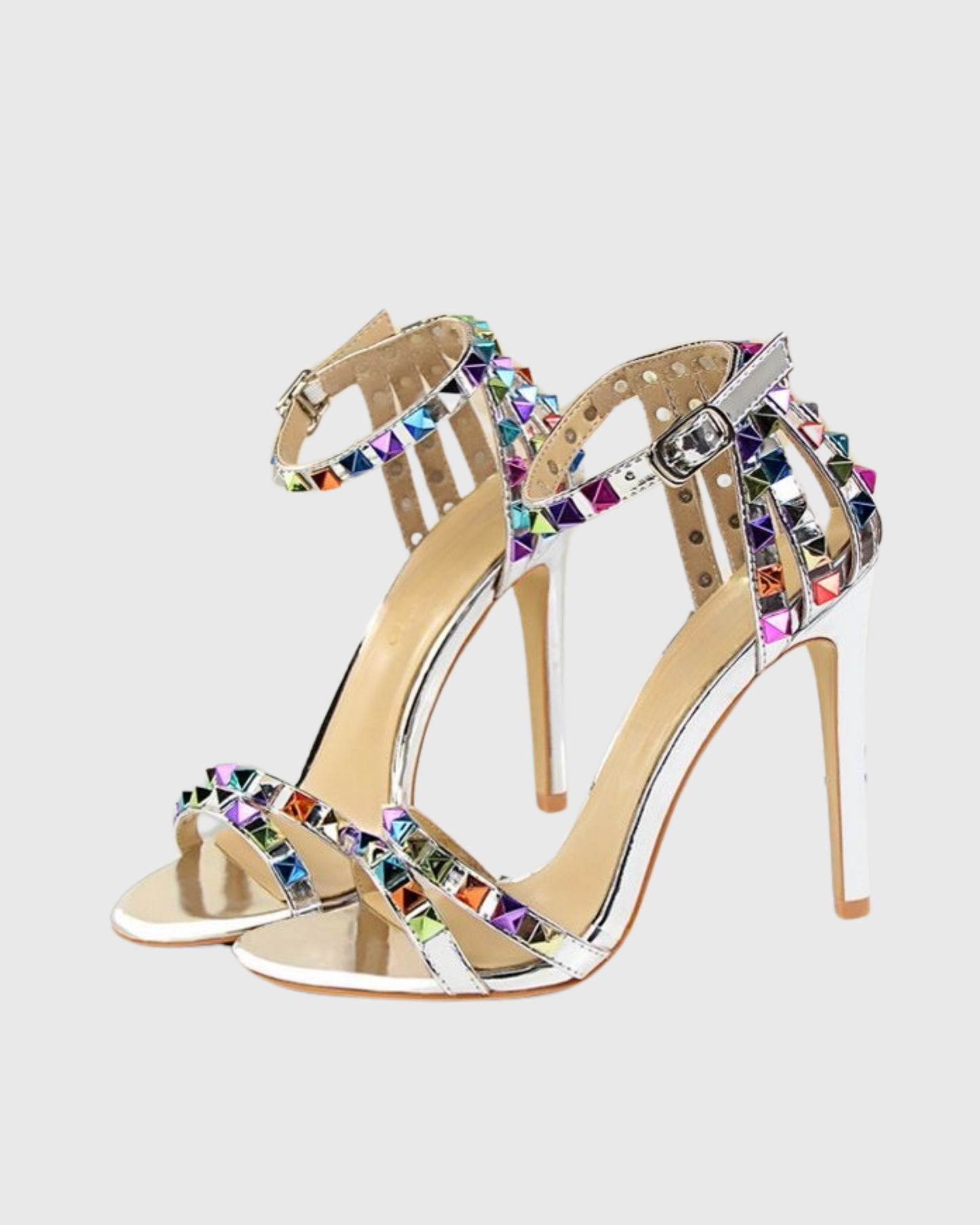 Senta Rivet Metallic Strap Sandals In Silver