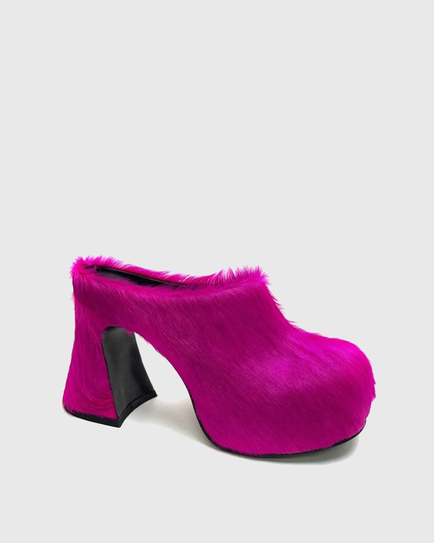Shila Faux Fur Platform Mules In Hot Pink