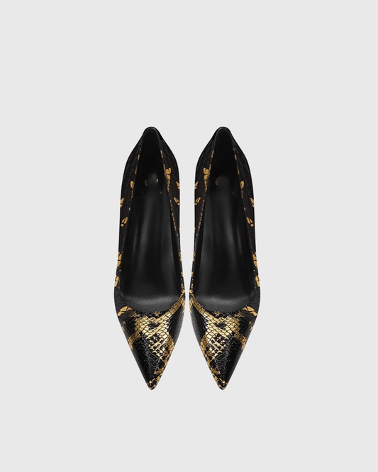Sidney Snake Texture Pumps In Black