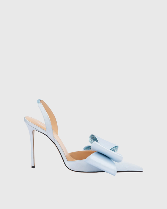 Siena Bow Embellished Satin Slingback Pumps In Blue